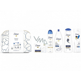 Dove Beauty For All Deeply Nourishing sprchový gel 250 ml + Intensive Repair šampon na vlasy 250 ml + Original deodorant sprej 150 ml + Original toaletní mýdlo 100 g + Rich Care tělové mléko 250 ml + etue, kosmetická sada