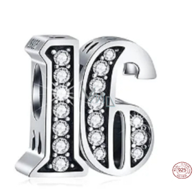 Zawieszka ze srebra próby 925 16 urodzin, koralik do bransoletki Zawieszka ze srebra próby 925 16 urodzin, koralik do bransoletki