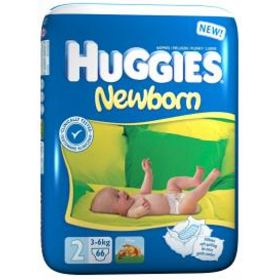 Huggies Newborn velikost 2, 3 - 6 kg, plenkové kalhotky 66 kusů