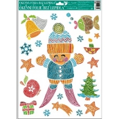 Folia okienna bez kleju wesołe obrazki z linek chłopiec na nartach 42 x 30 cm