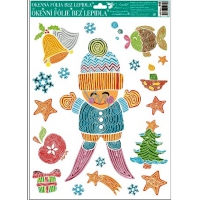 Okna folia bez kleju wesołe obrazki z linii chłopiec na nartach 42 x 30 cm