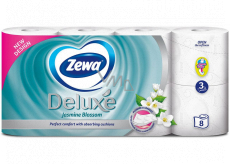 Zewa Deluxe Aqua Tube Kwiat Jaśminu parfémovaný toaletní papír 150 útržků 3 vrstvy 8 kusů, rolička, kterou můžete spláchnout