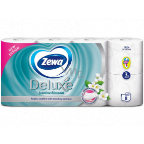 Zewa Deluxe Aqua Tube Kwiat Jaśminu parfémovaný toaletní papír 150 útržků 3 vrstvy 8 kusů, rolička, kterou můžete spláchnout
