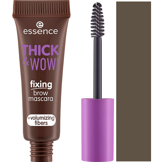 Essence Thick & Wow! řasenka na obočí s vlákny 03 Brunette Brown 6 ml