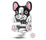Zawieszka ze srebra 925 Pies - Boxer w kolorze czarnym, koralik do bransoletki