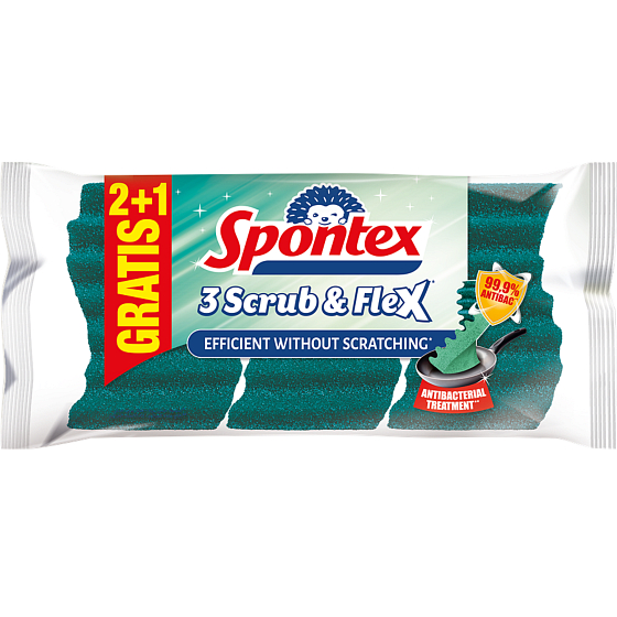 Spontex Scrub & Flex extra elastyczna gąbka do naczyń 3 sztuki