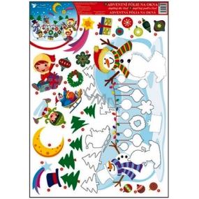 Okenní fólie bez lepidla adventní kalendář dva sněhuláci 42 x 30 cm