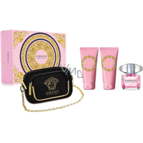 Versace Bright Crystal toaletní voda 90 ml + tělové mléko 100 ml + sprchový gel 100 ml + dámská kabelka, dárková sada pro ženy