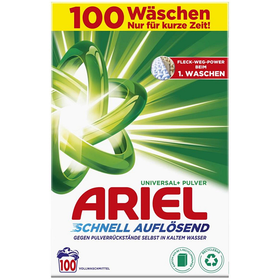 Ariel Universal+ pudełko uniwersalny proszek do prania kolorów, białych i czarnych 100 prań 5,5 kg