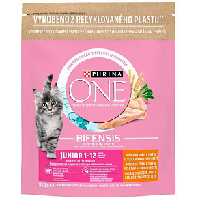 Purina One Junior granule dla kotów z kurczakiem i pełnoziarnistymi zbożami, 800 g