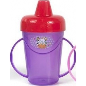 First Steps Jungle Pals 3+ hrnek se dvěma uchy fialový Zebra 236 ml