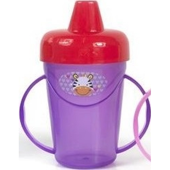 First Steps Jungle Pals 3+ hrnek se dvěma uchy fialový Zebra 236 ml