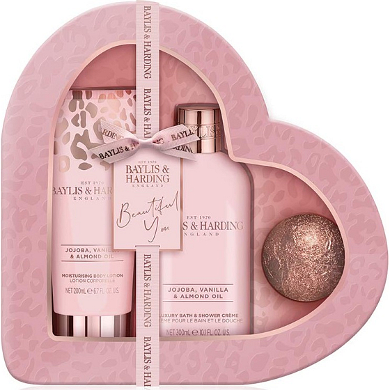 Baylis & Harding Jojoba, Vanilka a Mandlový olej koupelový a sprchový krém 300 ml + tělové mléko 200 ml + šumivý balistik do koupele 140 g, kosmetická sada