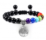 Bransoletka Chakra Drzewo Życia + Obsydian, kamień naturalny, ręcznie pleciona, regulowany rozmiar, koralik 8 mm, kamień ochrony