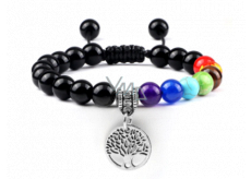 Bransoletka Chakra Drzewo Życia + Obsydian, kamień naturalny, ręcznie pleciona, regulowany rozmiar, koralik 8 mm, kamień ochrony