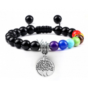 Bransoletka Chakra Drzewo Życia + Obsydian, kamień naturalny, ręcznie pleciona, regulowany rozmiar, koralik 8 mm, kamień ochrony