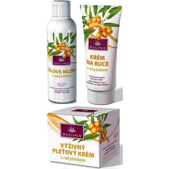 Regina Rakytník výživný pleťový krém 45 g + Rakytník krém na ruce 60 ml + Rakytník tělové mléko 200 ml, triopack