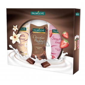 Palmolive Gourmet Triple Gourmet Strawberry Touch sprchový gel 250 ml + Gourmet Chocolate Passion sprchový gel 250 ml + Gourmet Vanilla Pleasure sprchový gel 250 ml, kosmetická sada Palmolive Gourmet Triple Gourmet Strawberry Touch sprchový gel 250 ml + Gourmet Chocolate Passion sprchový gel 250 ml + Gourmet Vanilla Pleasure sprchový gel 250 ml, kosmetická sada