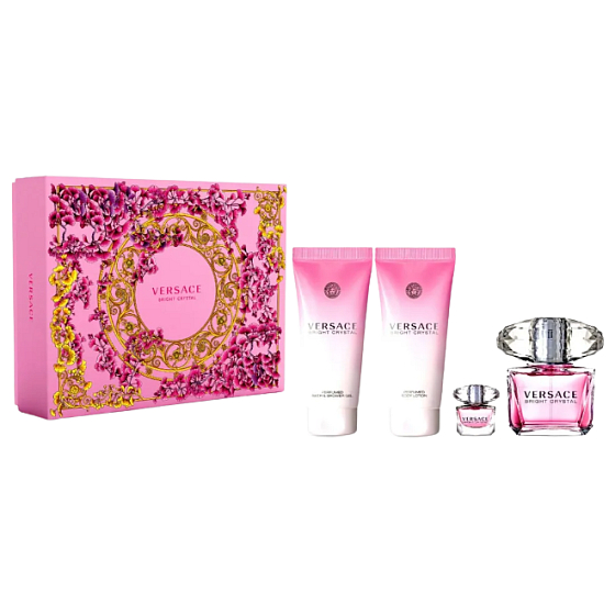 Versace Bright Crystal toaletní voda 90 ml + tělové mléko 100 ml + sprchový gel 100 ml + toaletní voda 5 ml miniatura, dárková sada pro ženy