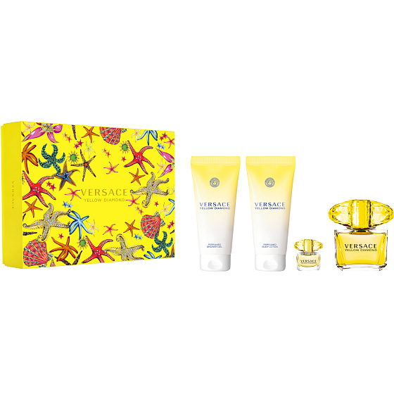 Versace Yellow Diamond woda toaletowa 90 ml + żel pod prysznic 100 ml + mleczko do ciała 100 + woda toaletowa miniatura 5 ml, zestaw prezentowy dla kobiet