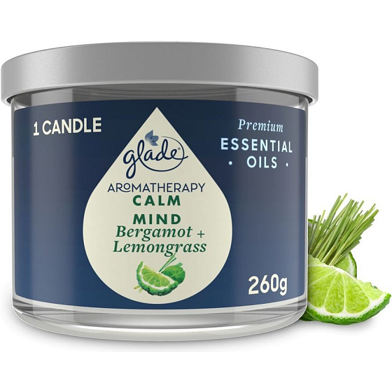 Glade Aromatherapy Calm Mind Bergamotka + Cytrynowa trawa świeca zapachowa w szkle, czas palenia 60 h 260 g