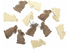 Zajíček dřevěný béžová, hnědá 4 cm, 12 kusů