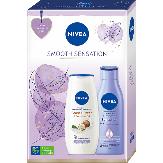 Nivea Smooth Sensation krémové tělové mléko 250 ml + Shea Butter sprchový gel s přírodním rostlinným olejem 250 ml, kosmetická sada pro ženy