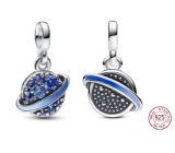 Charm Srebrna 925 Planeta Saturn - Mini medalion, zawieszka na bransoletkę wszechświat