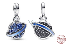 Charm Srebrna 925 Planeta Saturn - Mini medalion, zawieszka na bransoletkę wszechświat
