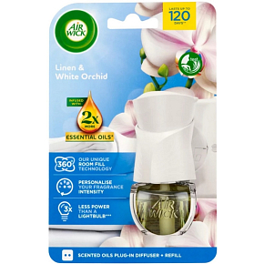 Air Wick Essential Oils Linen & White Orchid - Pranie i orchidea elektrický osvěžovač vzduchu komplet 19 ml