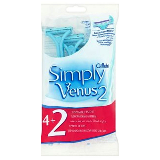 Gillette Venus 2 Simply maszynka do golenia z nawilżającą paskiem 4 + 2 sztuki dla kobiet