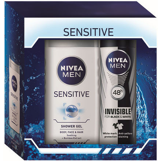 Nivea Men Sensitive antiperspirant sprej 150 ml + Sensitive sprchový gel 250 ml kosmetická sada
