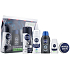 Nivea Men Cestovní sada pro muže Men krém 30 ml + antiperspirant Invisible 100 ml + sprchový gel Active Clean 50 ml + balzám po holení Sensitive 30 ml + gel na holení Sensitive 30 ml, kosmetická sada