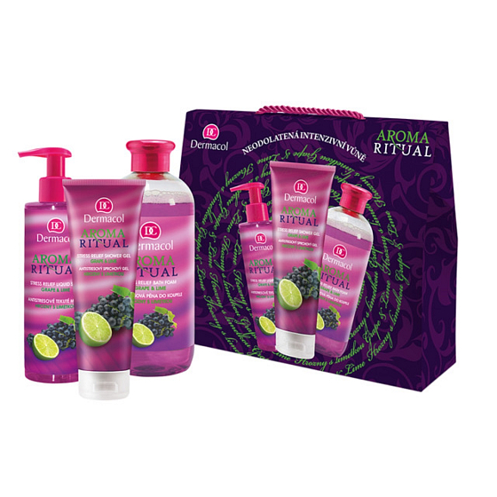 Dermacol Aroma Ritual Hrozny s limetkou sprchový gel 250 ml + tekuté mýdlo 250 ml + pěna do koupele 500 ml, kosmetická sada