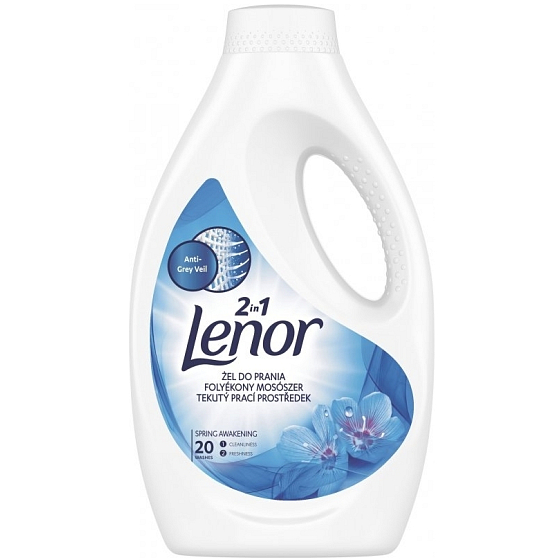 Lenor Spring Awakening vůně jarních květin, pačuli a cedru 2v1 tekutý prací gel na bílé prádlo, ochrana proti zašednutí 20 dávek 1,1 l