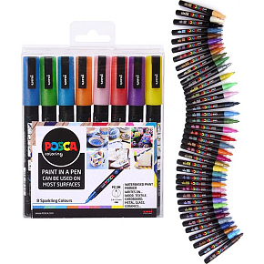 Posca Uniwersalny zestaw markerów akrylowych 0,9 - 1,3 mm Mix błyszczących kolorów 8 sztuk PC-3M