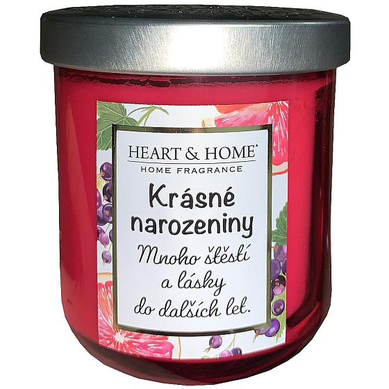 Heart & Home Svěží grep a černý rybíz sójová vonná svíčka s nápisem Krásné narozeniny 110 g