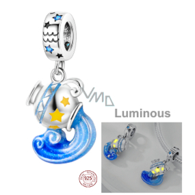 Charm Srebrny 925 Luminozny - Znak zodiaku Wodnik, zawieszka na bransoletkę