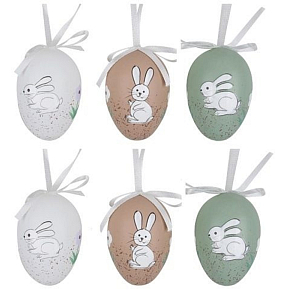 Jajko zajączek do zawieszenia 6 cm, 6 sztuk w zestawie