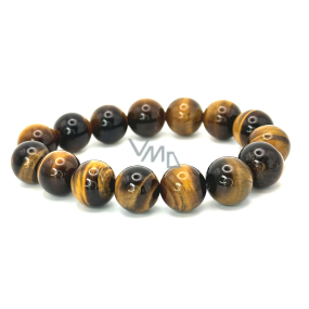 Tygry Oko Bransoletka elastyczna naturalny kamień, kuleczka 14 mm / 16 - 17 cm, kamień słońca i ziemi, przynosi szczęście i bogactwo