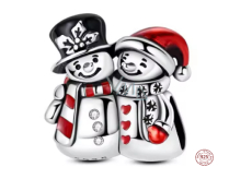 Charm Sterlingové stříbro 925 Dva sněhuláci v objetí, symbol přátelství a lásky, korálek na náramek zima