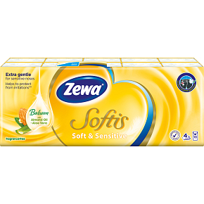 Zewa Softis Soft & Sensitive 4-warstwowe chusteczki papierowe, 10× 9 szt.