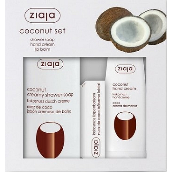 Ziaja Kokos sprchový gel 500 ml + krém na ruce 80 ml + balzám na rty 10 ml, kosmetická sada