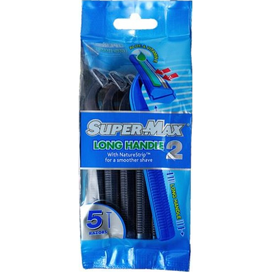 Super-Max Long Handle jednorázový 2břitý holicí strojek pro muže 5 kusů