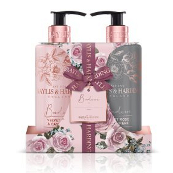 Baylis & Harding Sametová růže a Kašmír tekuté mýdlo na ruce 300 ml + mléko na ruce a tělo 300 ml, kosmetická sada