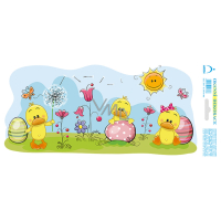 Arch Wielkanocna naklejka, folia okienna bez kleju Kaczuszki w kwiatach 35 x 16 cm