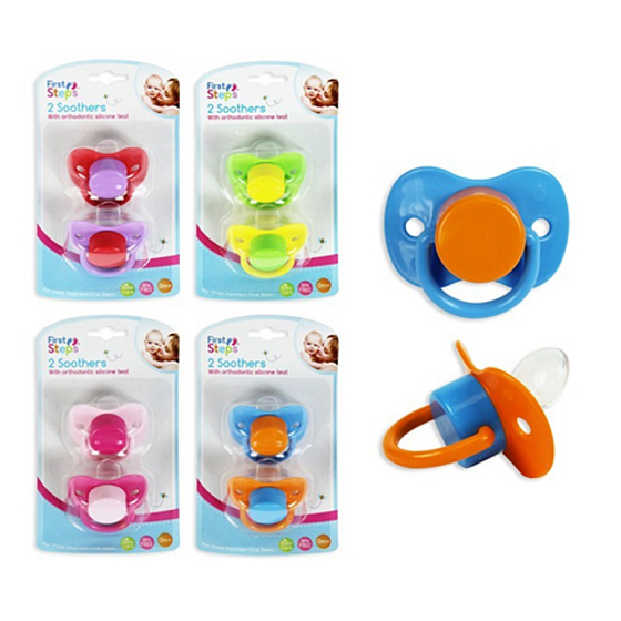 First Steps Bpa Free Ortodontické silikonové šidítko ve tvaru mašličky zeleno-žluté 2 kusy