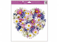 Okenní fólie bez lepidla Srdce z květů Luční kvítí 30 x 33,5 cm