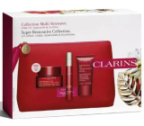 Clarins Super Restorative krem na dzień dla wszystkich typów skóry 50 ml + krem na noc dla wszystkich typów skóry 50 ml + aktywne serum do wygładzania konturów twarzy 10 ml + kosmetyczka, zestaw kosmetyków dla kobiet