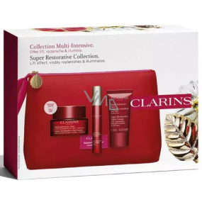 Clarins Super Restorative krem na dzień dla wszystkich typów skóry 50 ml + krem na noc dla wszystkich typów skóry 50 ml + aktywne serum do wygładzania konturów twarzy 10 ml + kosmetyczka, zestaw kosmetyków dla kobiet